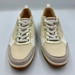 Life Stride Dynamic casual slip on walking sneakers in sand knit fabric.